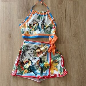 SHEIN Colorful Tropical Print Halter Top and Shorts